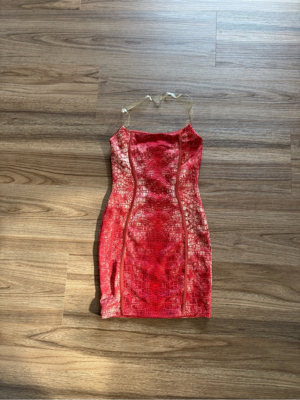 Red Croc-Texture/Snack Print Bodycon Dress